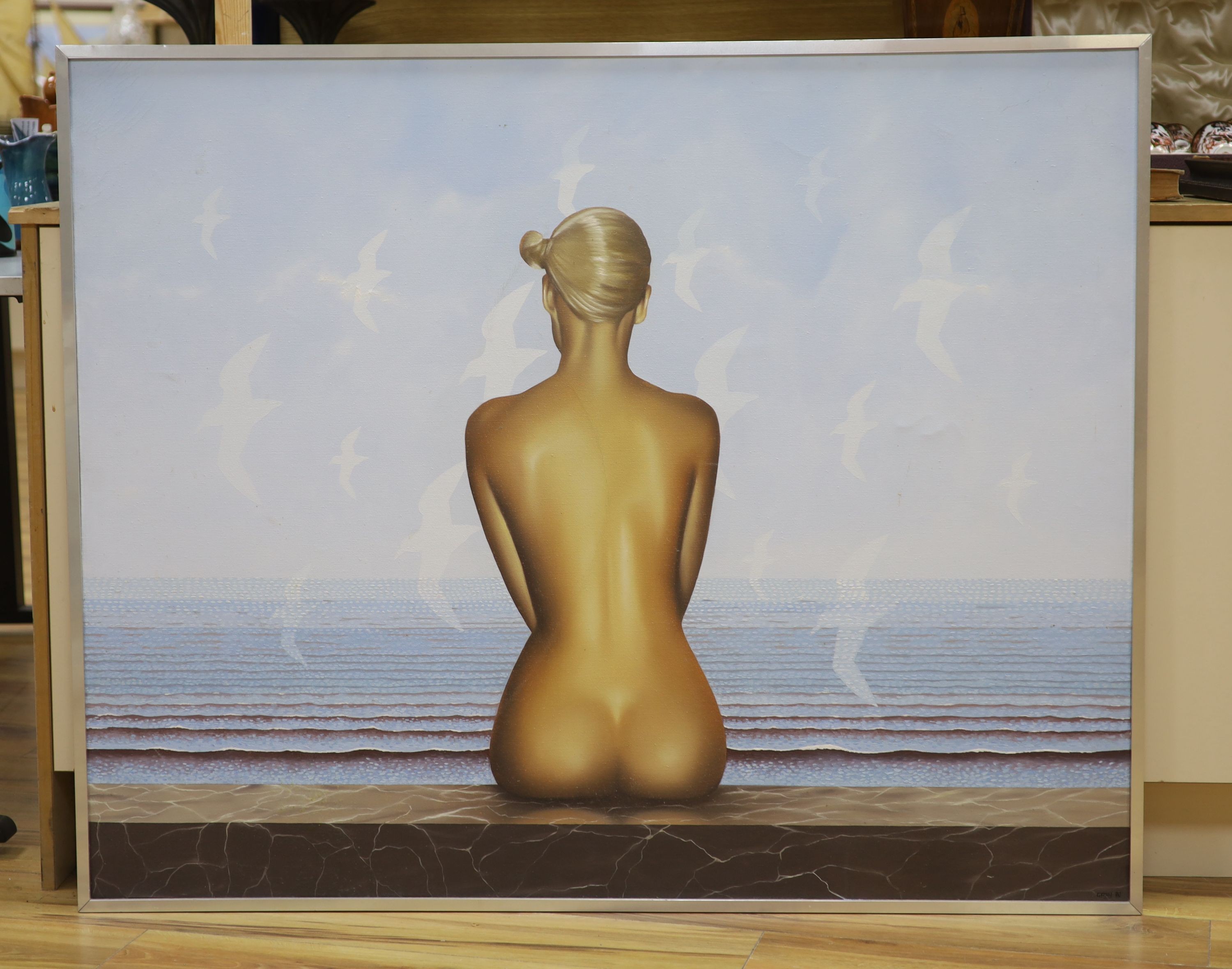 Anthony Gray, oil on canvas, Nude on the seashore, signed, 98 x 122cm